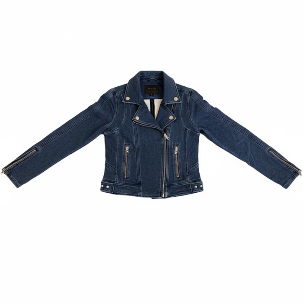 BLANK NYC Denim Moto Jacket Small Blue Zip Front Fitted Biker Style Jean Jacket - Picture 3 of 16